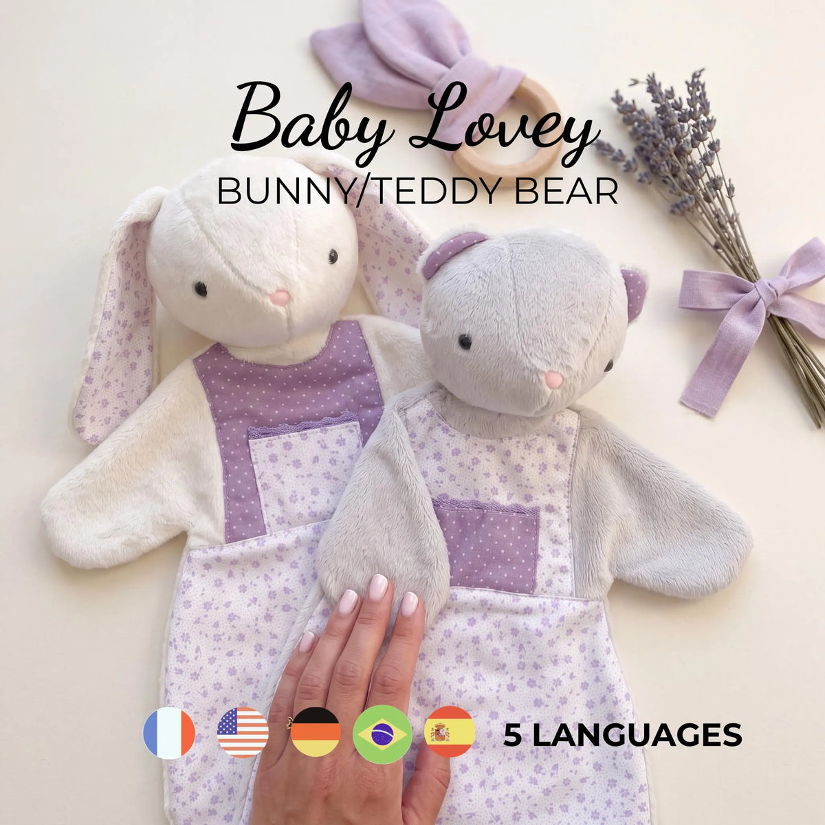 Baby Lovey Sewing Pattern PDF | Bunny & Teddy Bear Comforter | Beginner Plush Tutorial