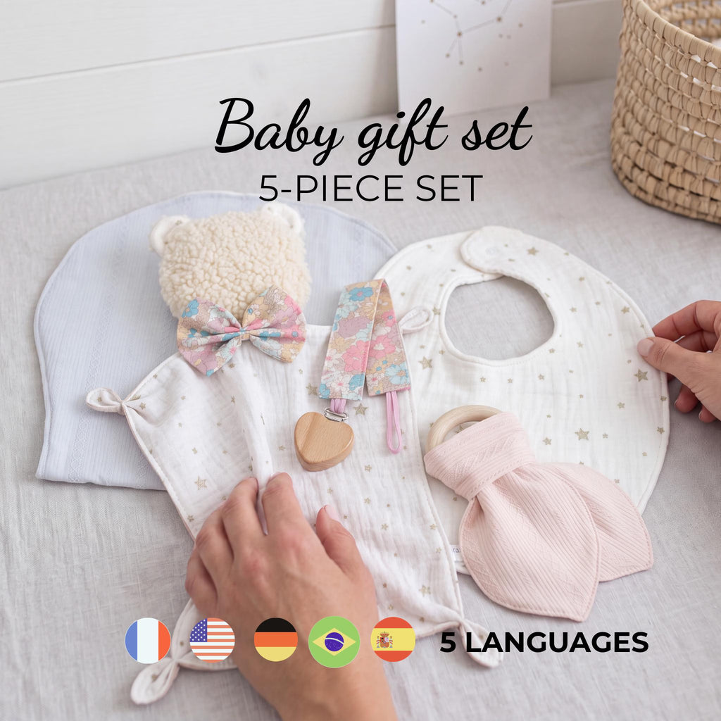 Newborn Baby Sewing Pattern PDF | 5-Piece Gift Set – Bib, Burp Cloth, Teether, Pacifier Clip & Lovey