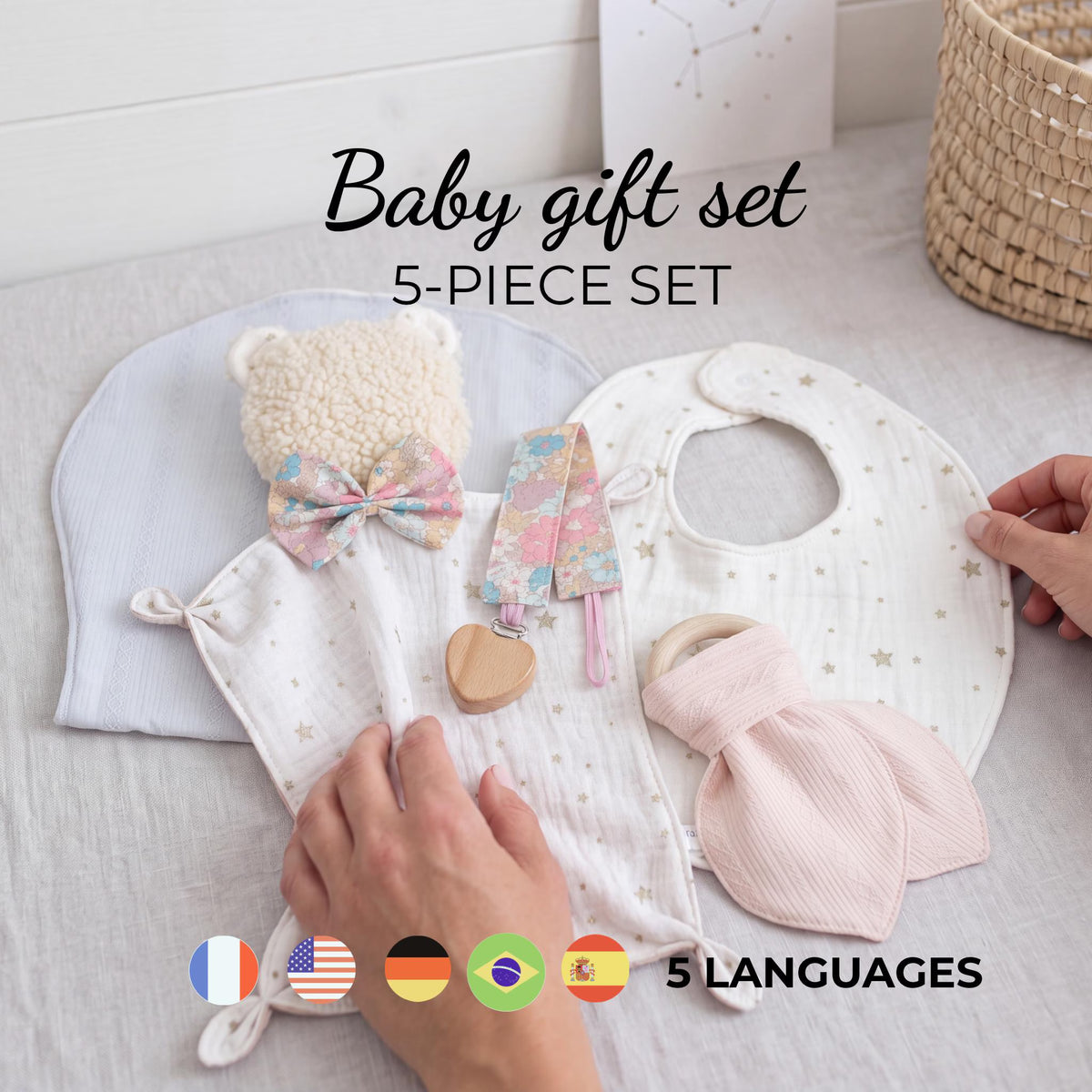 Newborn Baby Sewing Pattern PDF | 5-Piece Gift Set – Bib, Burp Cloth, Teether, Pacifier Clip & Lovey