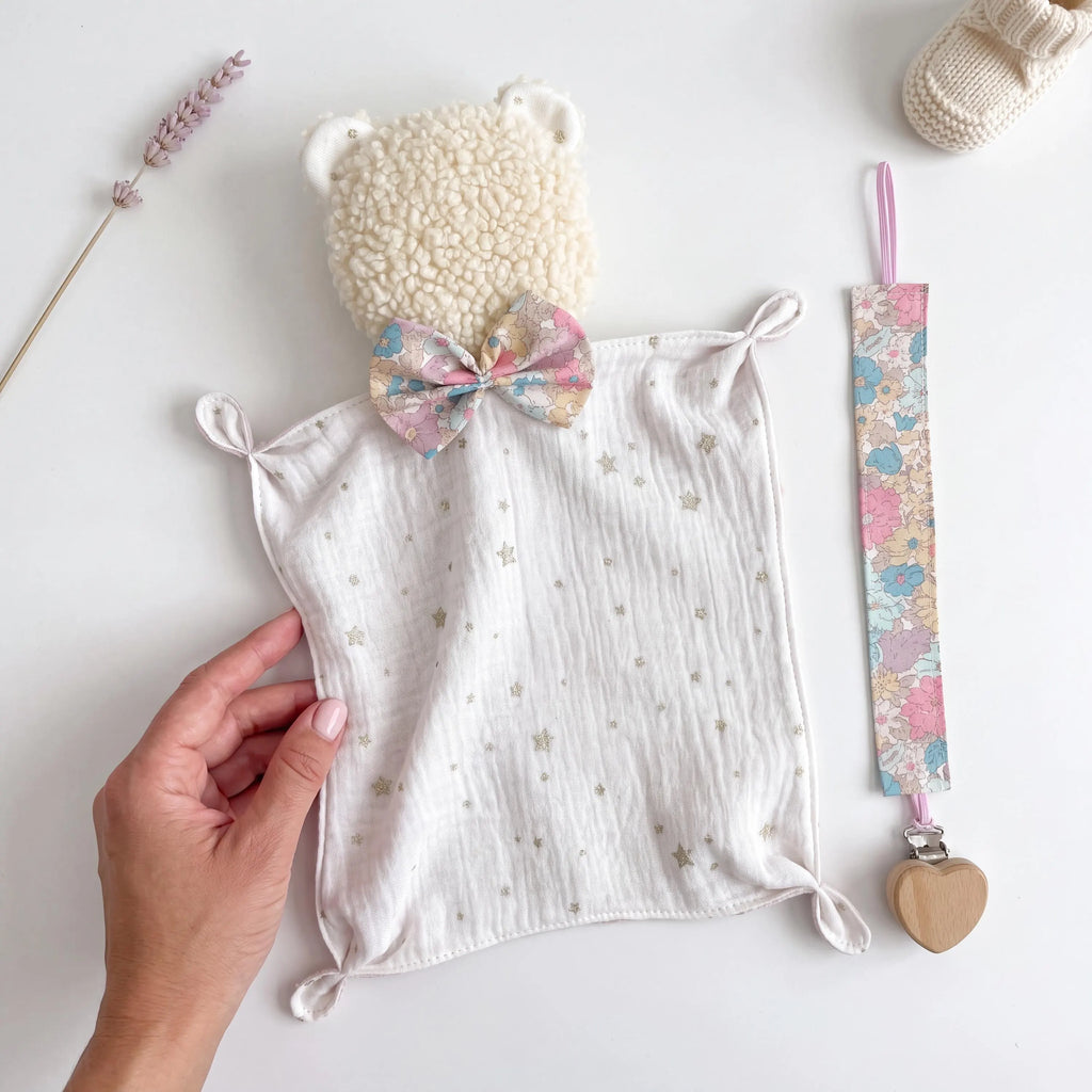Newborn Baby Sewing Pattern PDF | 5-Piece Gift Set – Bib, Burp Cloth, Teether, Pacifier Clip & Lovey